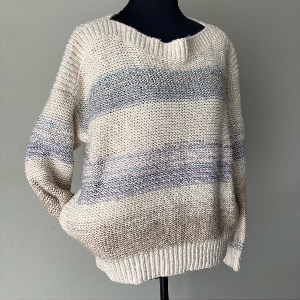 Victoria’s Secret Sweater Wool Blend Silver Sparkle Striped‎ Women’s Small